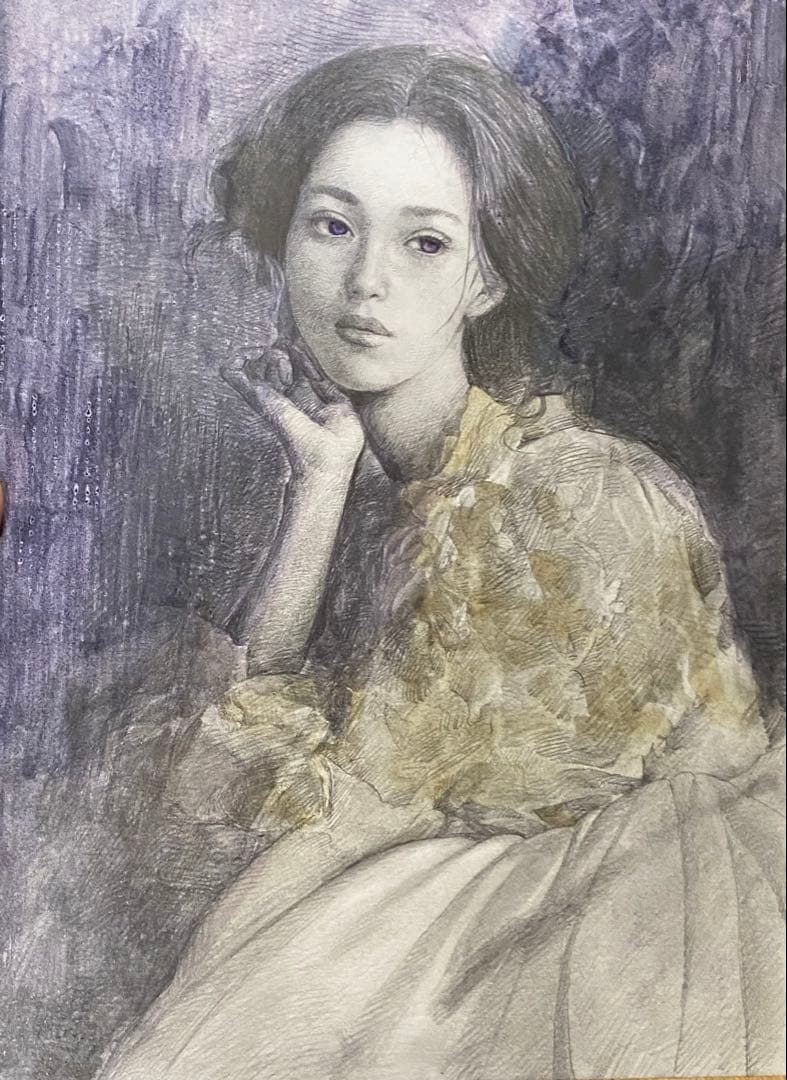 手描き 原画 絵画 「Celestial β'」A4サイズ 人物画 鉛筆画 水彩