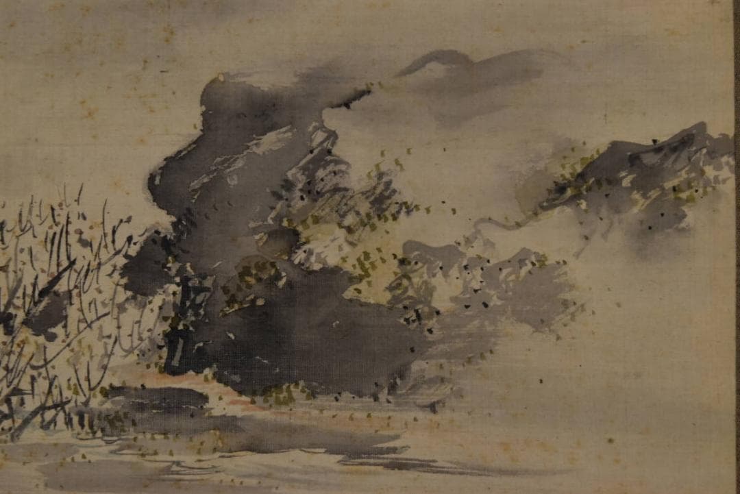 【真作】塩川文麟/梅花山水図/早春田家図/横物/掛軸☆宝船☆Z-750