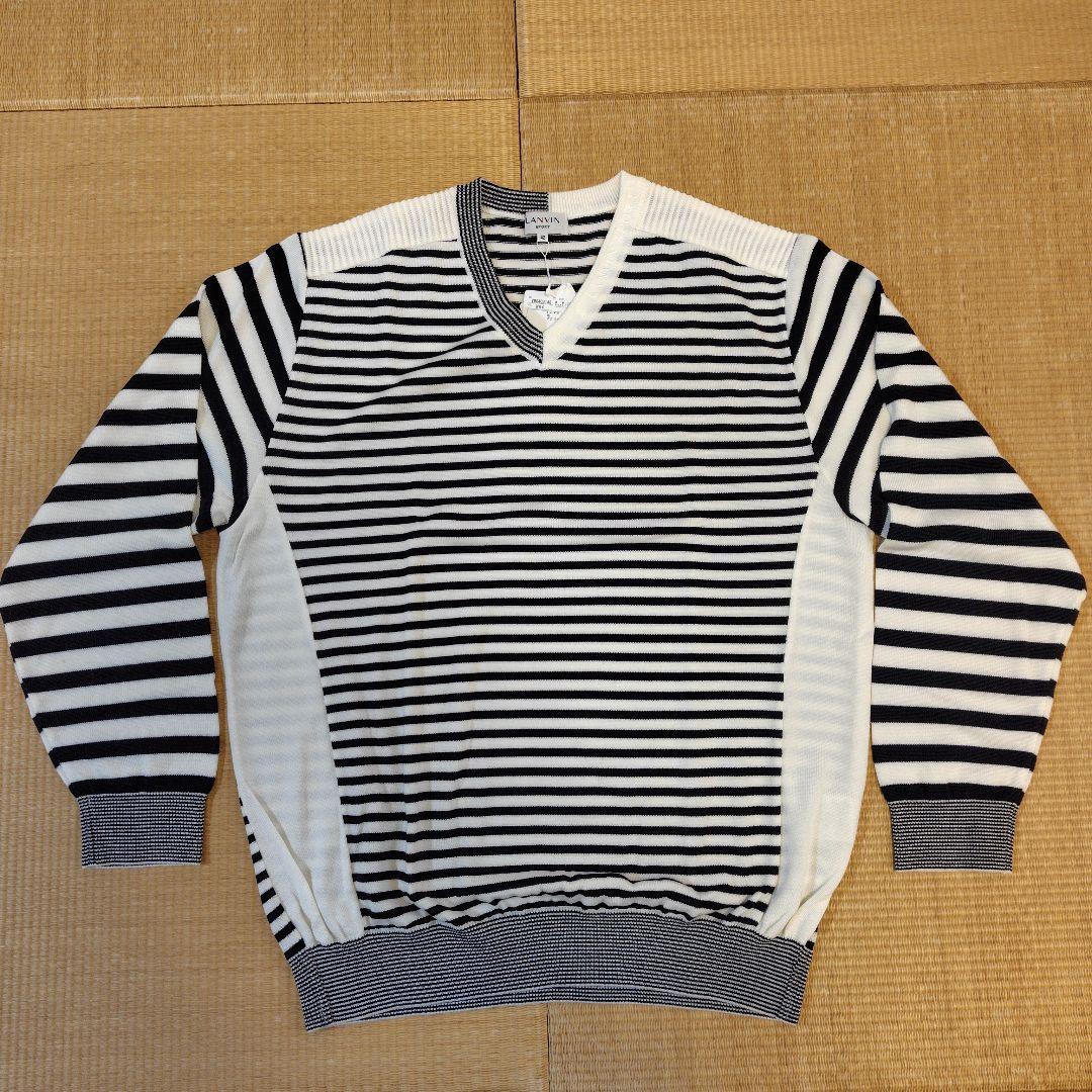 LANVIN SPORT ストライプ Vネック長袖シャツ ゴルフウェア