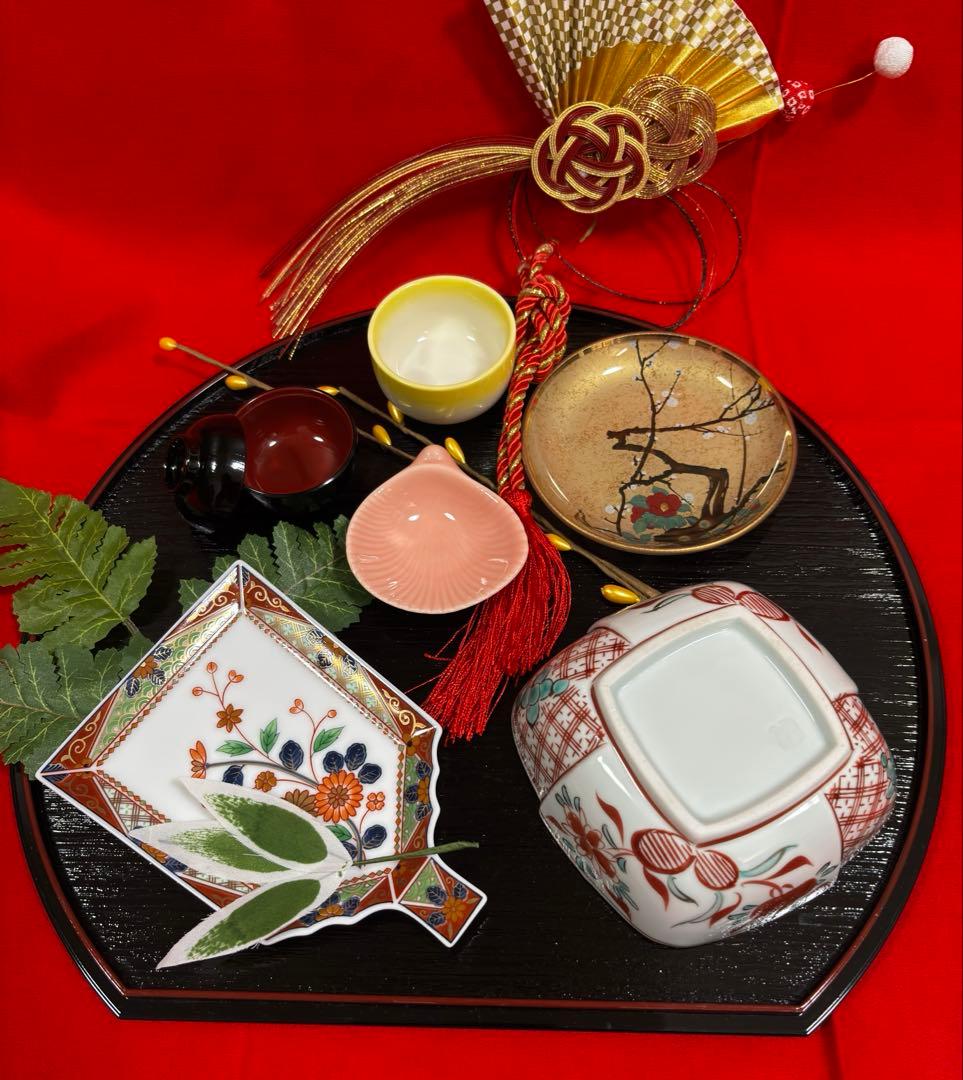 【新品】2名様　お正月　祝膳　羽子板皿　庫山窯　光琳絵皿　12点セット