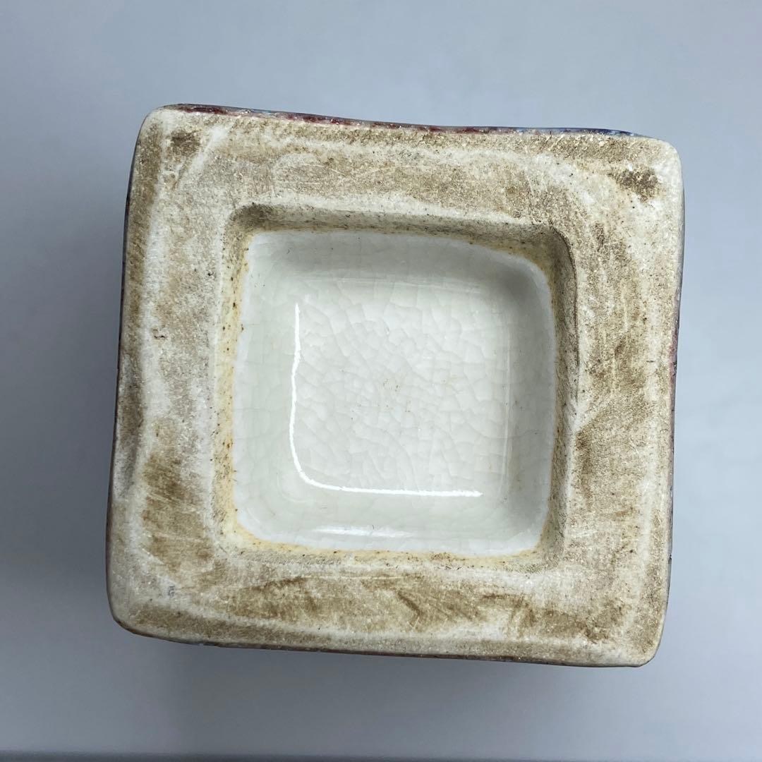中国古窯 辰砂角瓶 H7.5cm 東キ7-1206☆2F タトオ