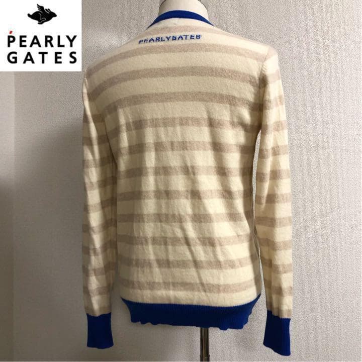 パーリーゲイツ カシミア100% ニット アイボリー ボーダー サイズ5