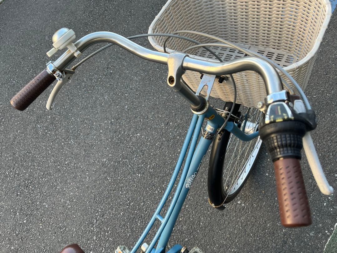 美品中古6段変速自転車⭐︎LEDオートライト⭐︎大型籐風カゴ⭐︎ブルー⭐︎配達地域限定⭐︎