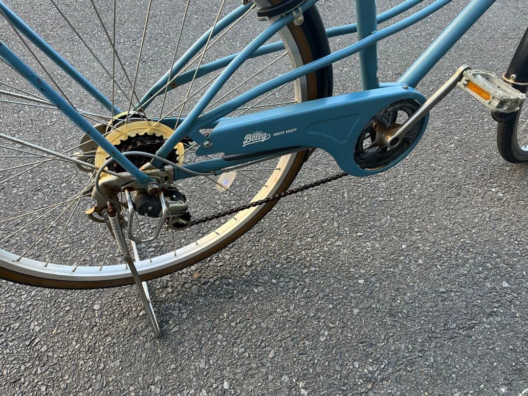 美品中古6段変速自転車⭐︎LEDオートライト⭐︎大型籐風カゴ⭐︎ブルー⭐︎配達地域限定⭐︎