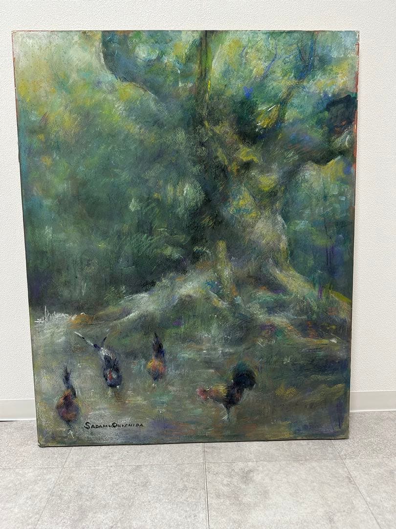 静寂の森 油彩画 額装絵画／サインあり／大型作品