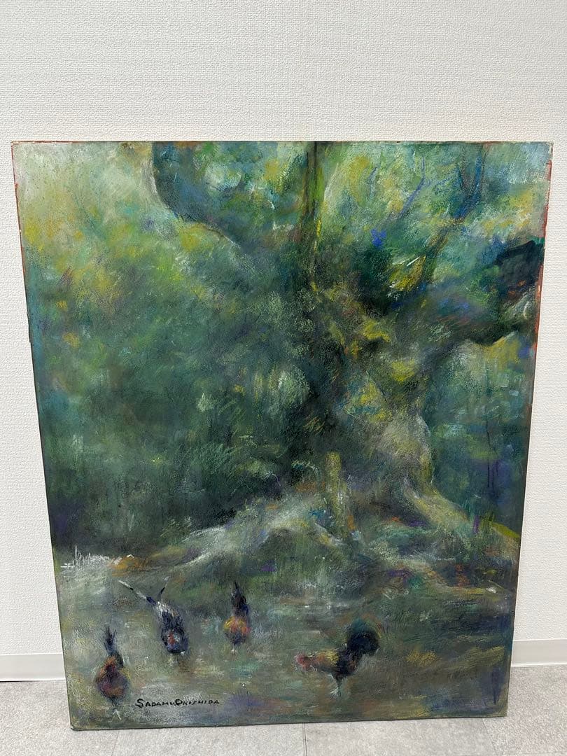 静寂の森 油彩画 額装絵画／サインあり／大型作品