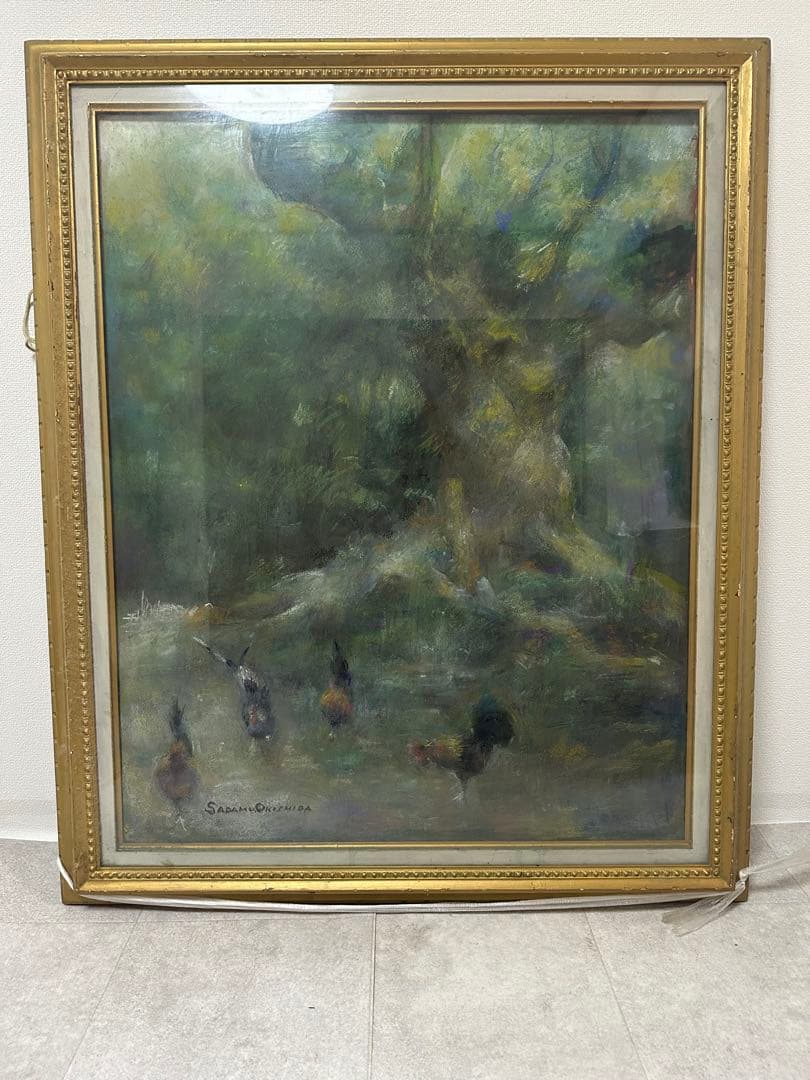 静寂の森 油彩画 額装絵画／サインあり／大型作品