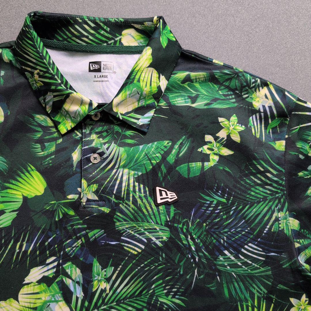 【極美品】ニューエラゴルフ　ラバーパッチロゴ　ボタニカル総柄ポロシャツ　XL