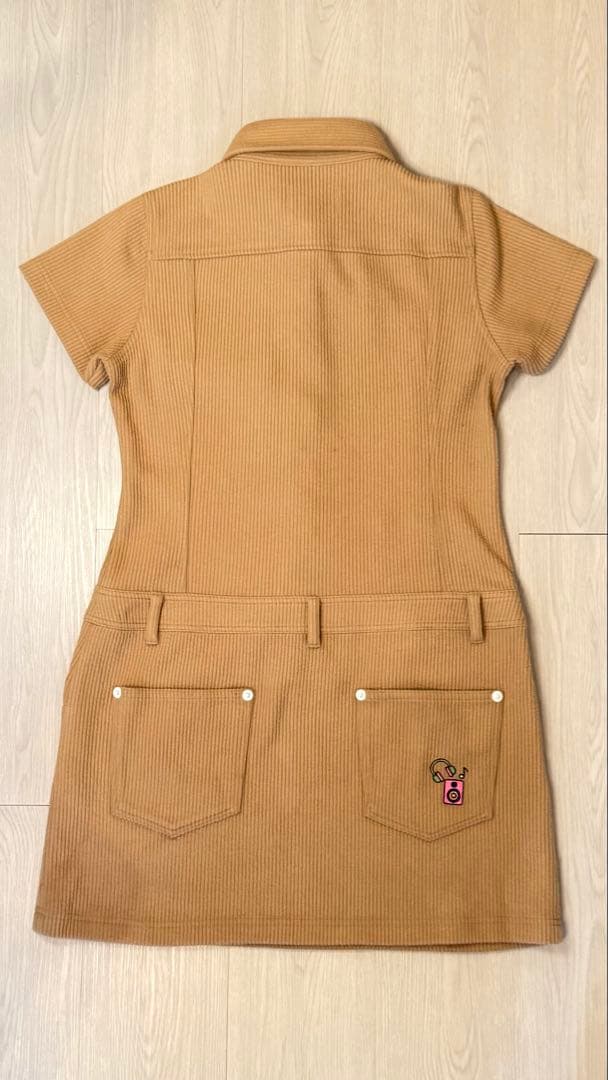 ベージュ リブ編み ポロワンピース