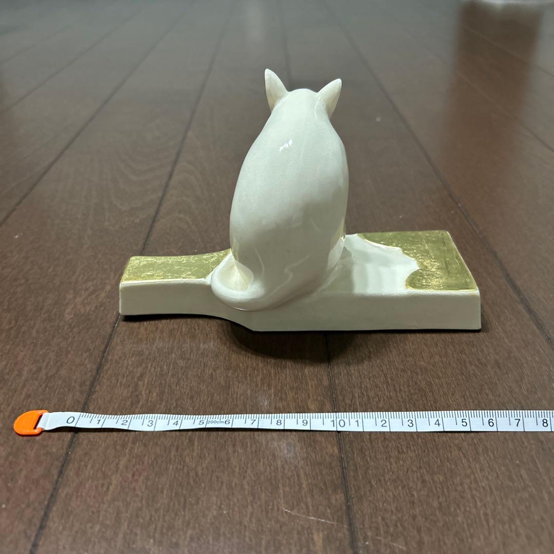 楠部弥弌 陶器製ネズミの置物 白と金