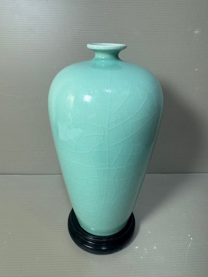 2594 青磁　花瓶　花台付　時代物