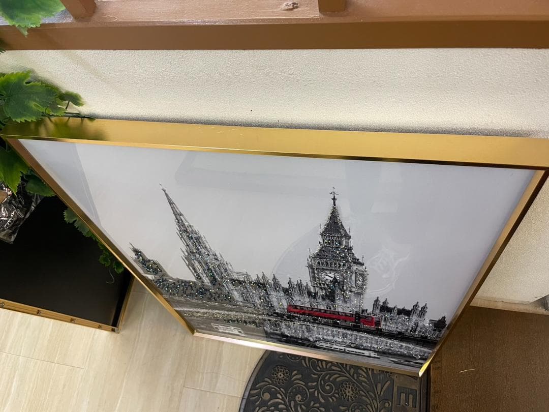 水晶絵　イギリス　ロンドン　アートパネル　クリスタル　立体　絵画　パネル　額縁