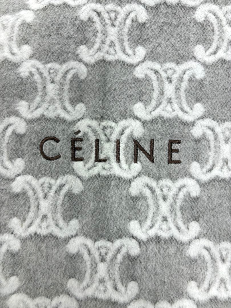 CELINE セリーヌ 綿毛布 ブランケット ハーフケット マカダム総柄 グレー