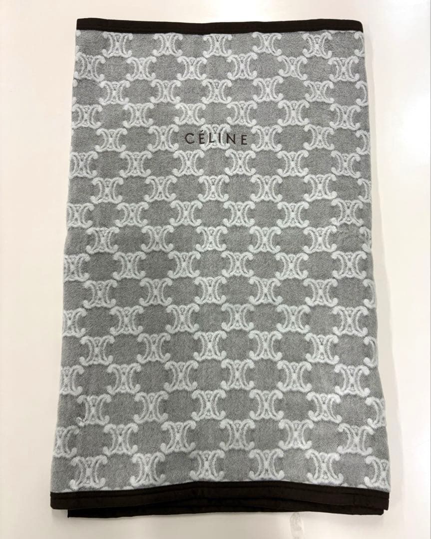 CELINE セリーヌ 綿毛布 ブランケット ハーフケット マカダム総柄 グレー