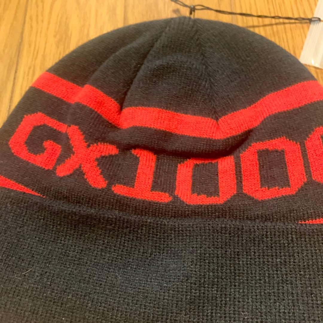新品GX1000 ロゴニットキャップビーニー黒x赤ジーエックス スケートボード