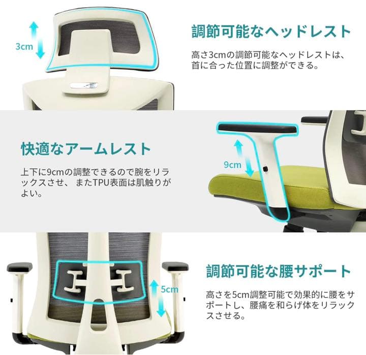 【新品未使用】【フリーアジャストメント】調整可能なヘッドレストとアームレスト