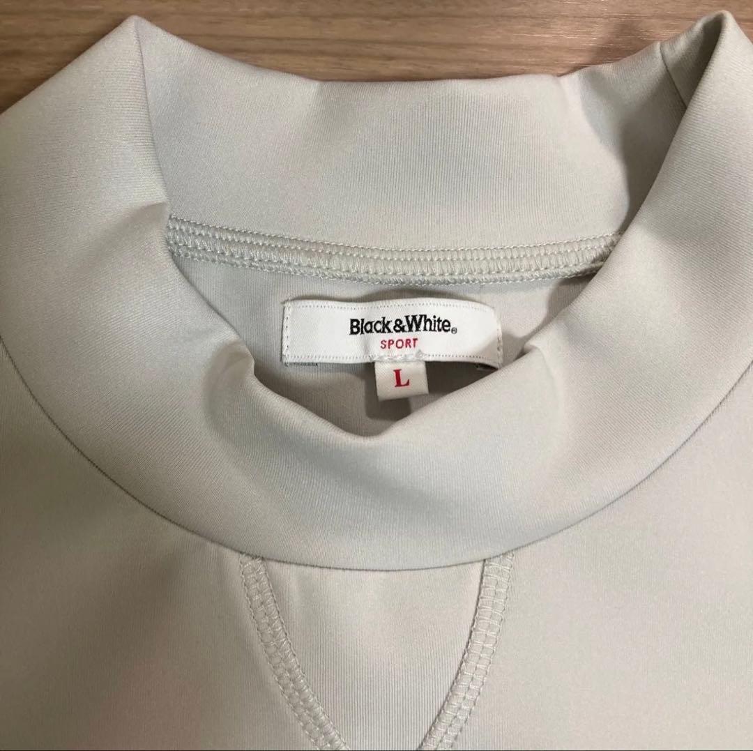 美品　ブラック＆ホワイト　半袖モックネックゴルフシャツ　Lレディースゴルフウェア
