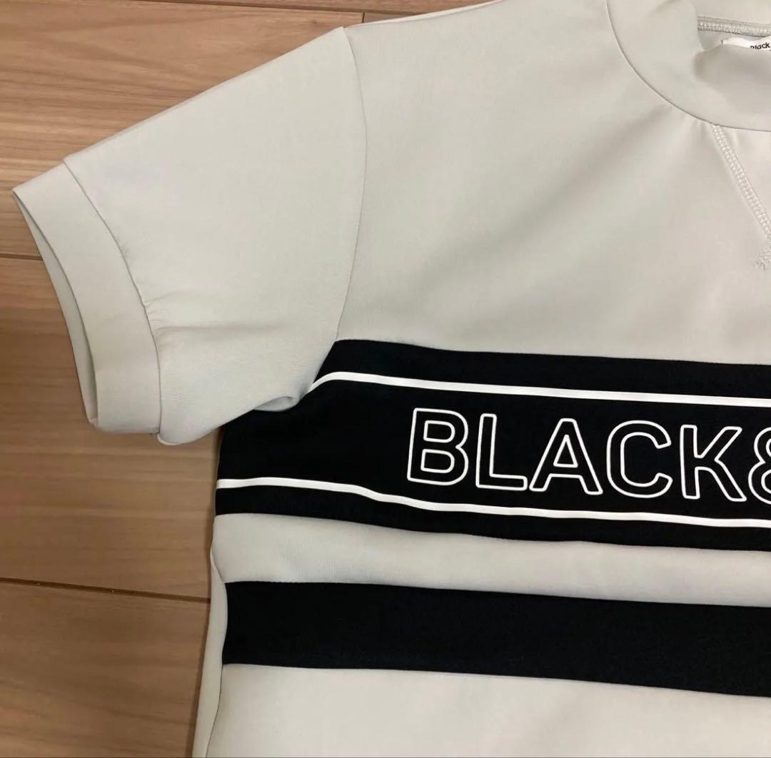 美品　ブラック＆ホワイト　半袖モックネックゴルフシャツ　Lレディースゴルフウェア