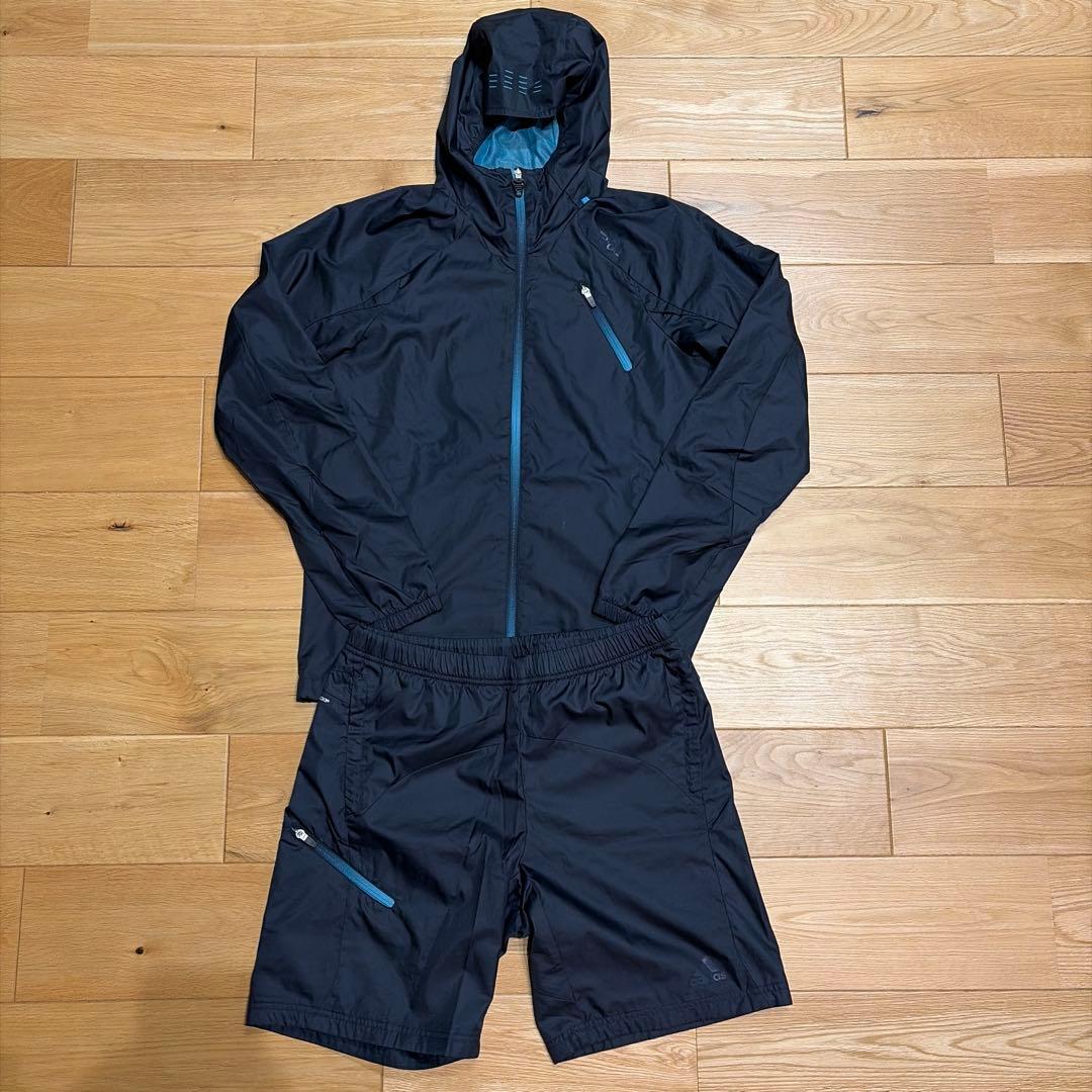 adidas フード付きランニングウェア上下セット ネイビー