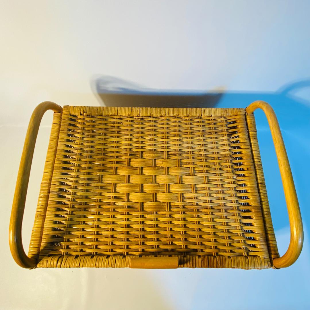 ラタン 籐 籠 蓋付 フタ 脚付 W48.5cm D35cm H41cm
