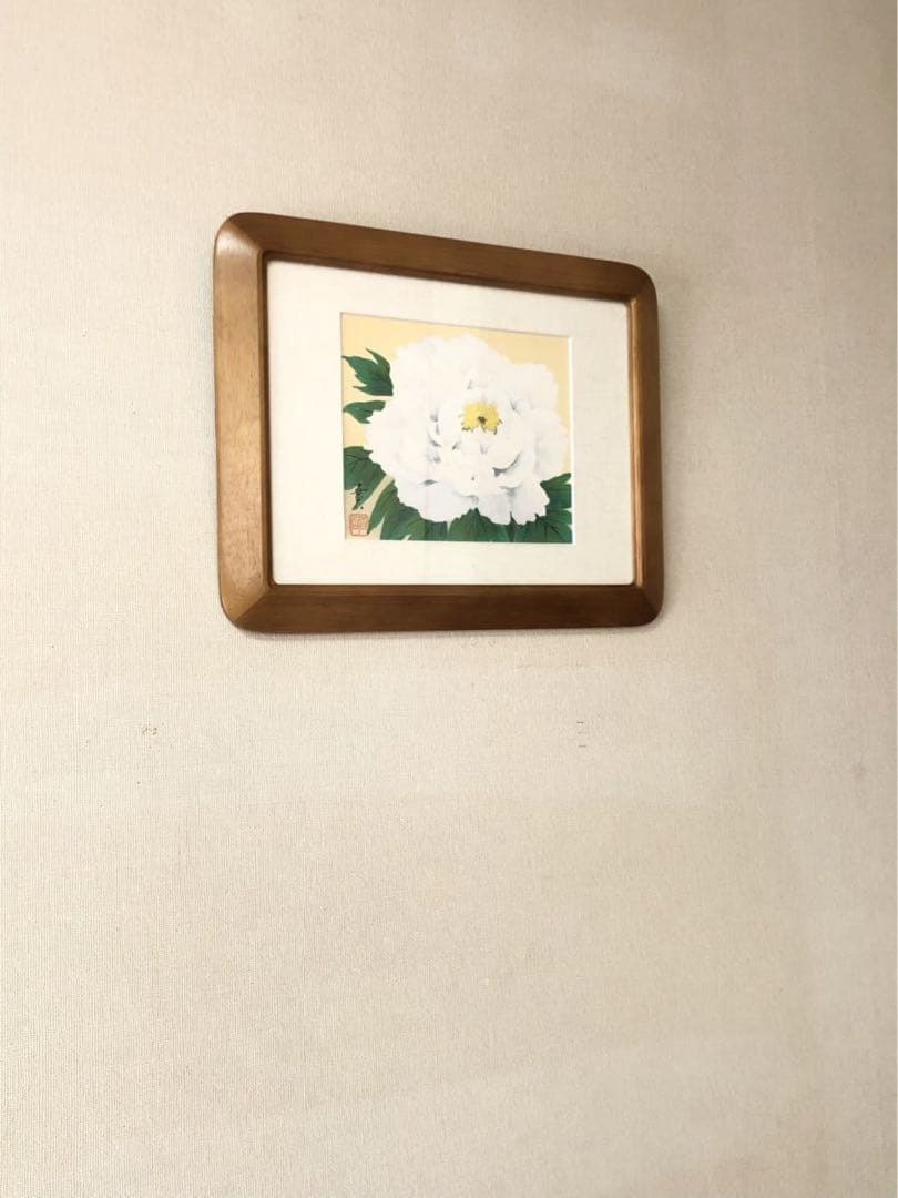 堀田香石『白牡丹』紙本 共シール 額装 師 尾竹竹坡