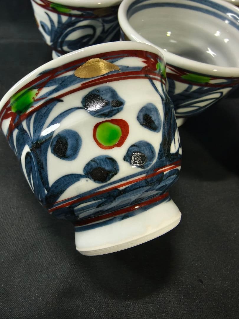 陶芸家梅田純一作品 色絵金彩手描茶碗5客 小鉢 共箱 蒐集家放出美品 未使用蔵出