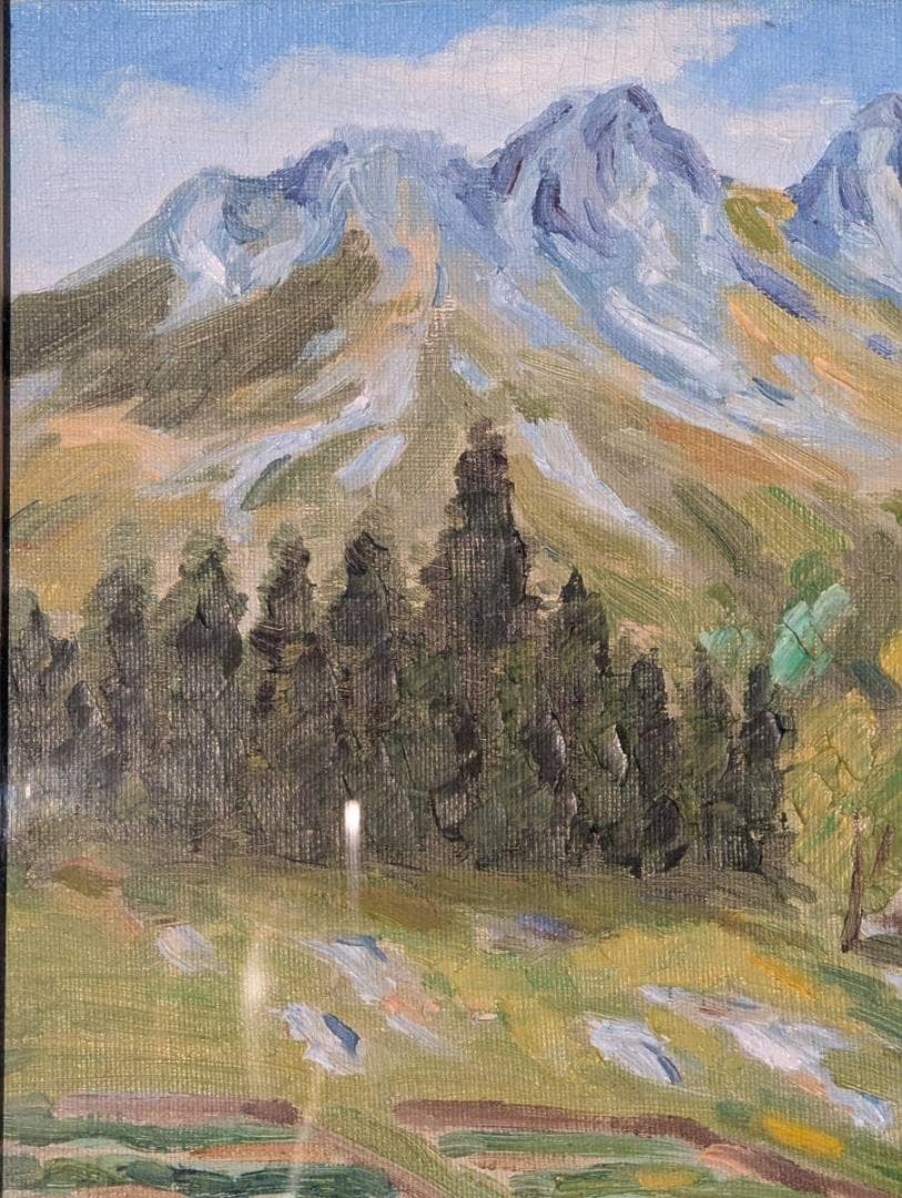 【真作】絵画　藤田東光　油彩3号　西上州鹿岳　山岳風景　静かな風景　X135