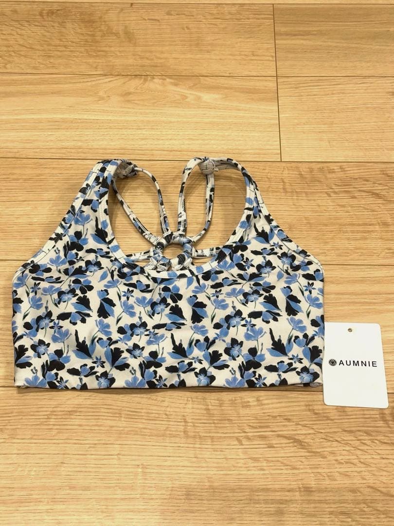 AUMNIE アムニー　花柄 ヨガウェア　上下　ブラトップXSレギンスS　ブルー