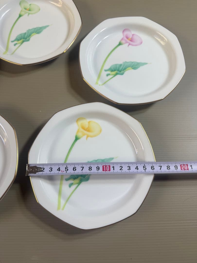 1543  香蘭社　カラーリリー　中皿　5客　17cm  金彩　未使用