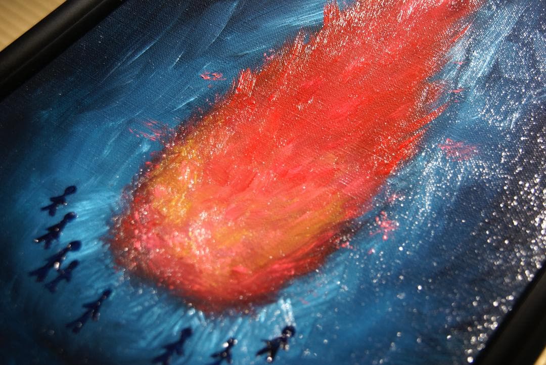 油絵　直筆　絵画：　焚き火 / feu （額縁付き）