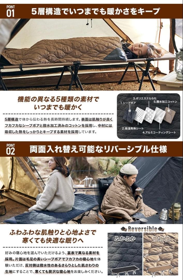 開封のみ新品‼️WAQ✨リバーシブル　コット　ブランケット　丸洗い可 撥水