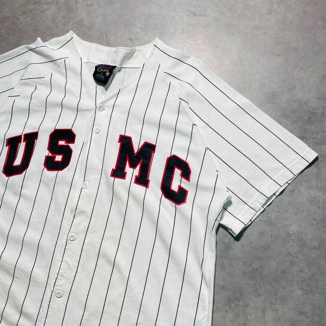 90s USMC ストライプベースボールシャツ Lサイズ USA製 ミリタリー