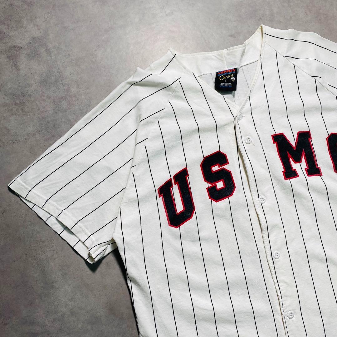 90s USMC ストライプベースボールシャツ Lサイズ USA製 ミリタリー