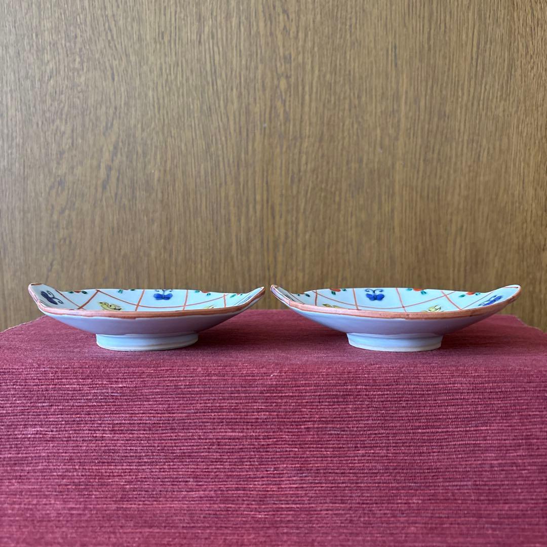 【新品・未使用】中町いずみ 鳥花蝶 耳付き小皿 2枚セット 九谷焼き 希少