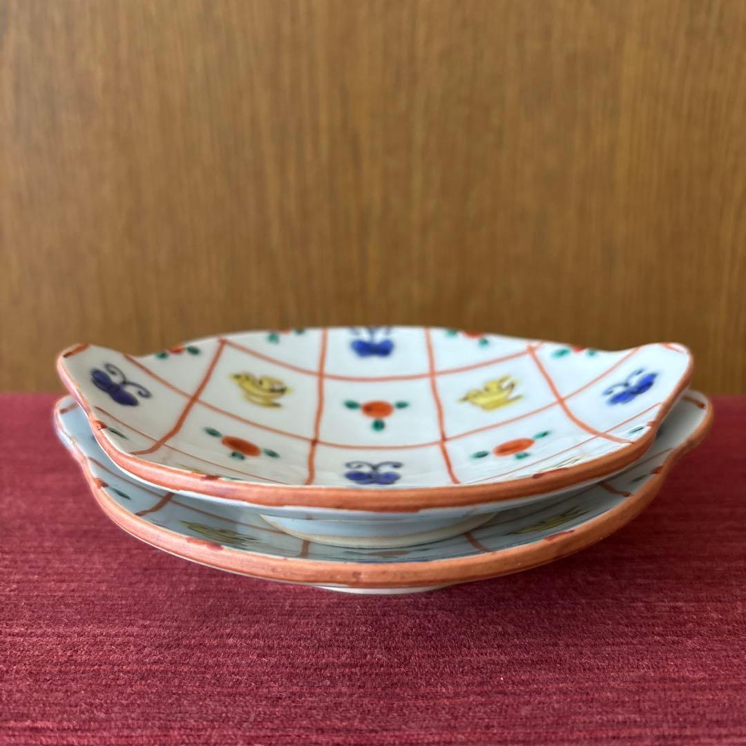 【新品・未使用】中町いずみ 鳥花蝶 耳付き小皿 2枚セット 九谷焼き 希少