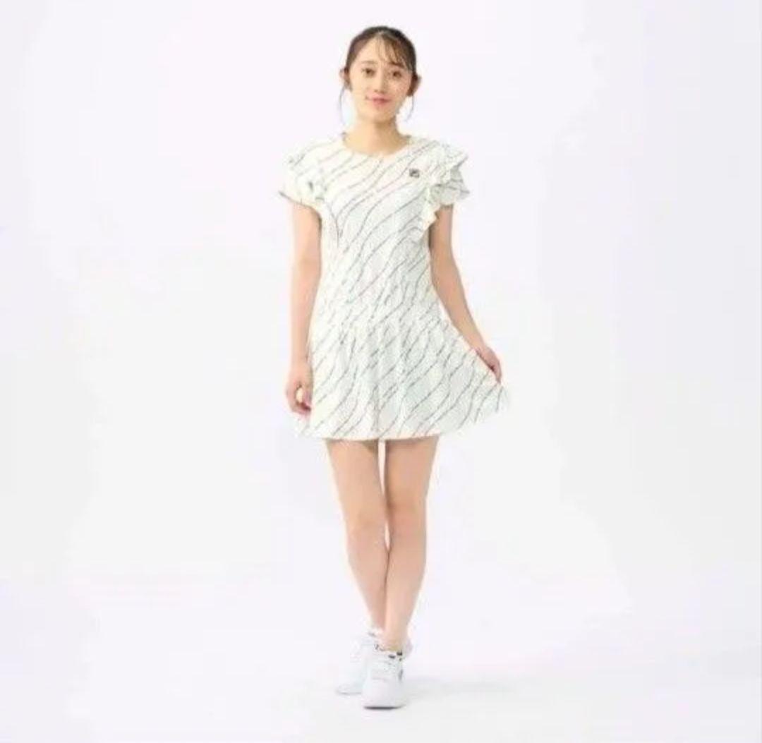 秋冬　L フィラFILA テニス ウエア メッセージプリント フリル ワンピース