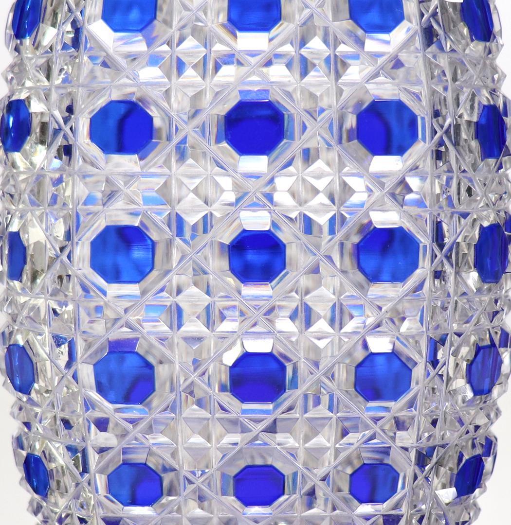 オールド・バカラ 19世紀 上級作品 青色被せ 切子花瓶 ディアマン・ピエーリー
