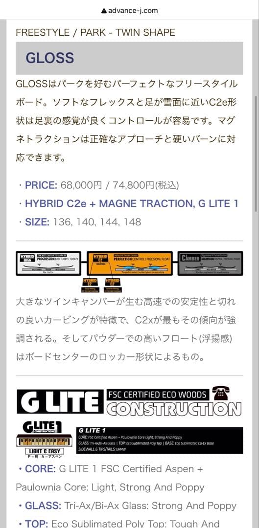 GNU GLOSS スノーボード　144cm