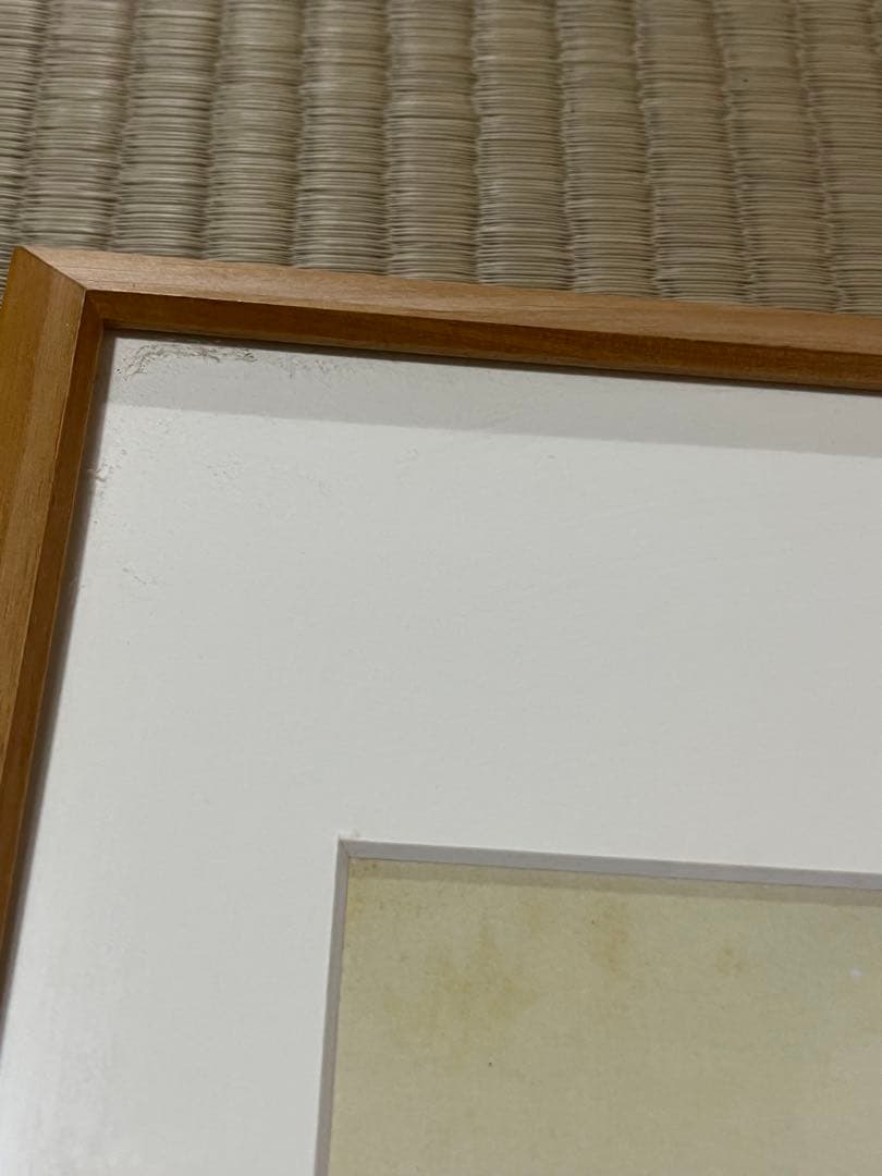 竹久夢二　黒猫を抱く女性 日本画 木製フレーム付き