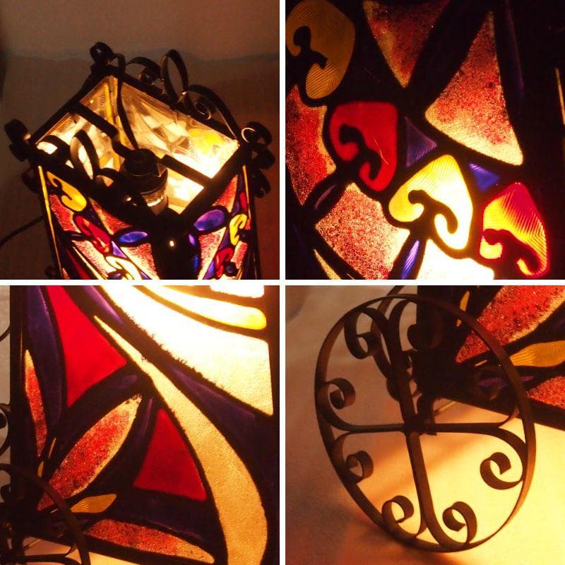 【良品】アンティーク 大八車 ステンドグラス ランプ/スタンドライト 照明器具