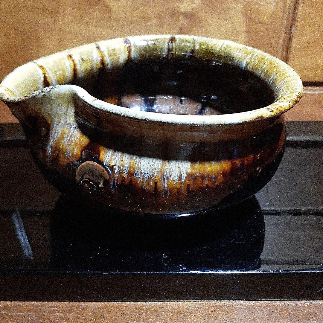 小石原焼 斐山窯 茶色と黒のグラデーションの片口陶器の器