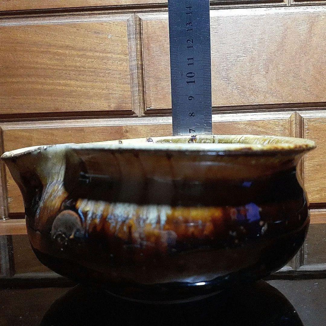 小石原焼 斐山窯 茶色と黒のグラデーションの片口陶器の器