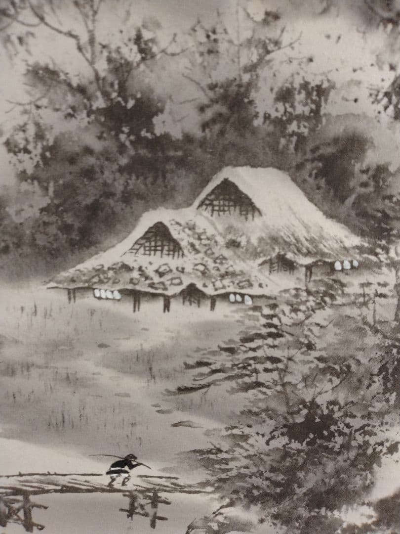 掛軸 水墨山水、やすらぎの日本の風景　 青治作　一年中飾れるので一本目にも最適