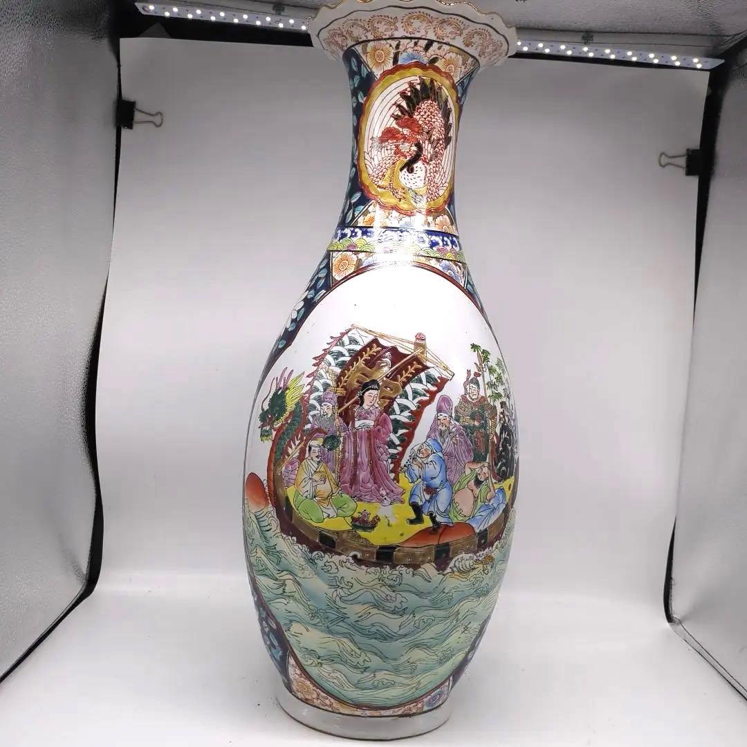 飾り壺　大壺　有田焼き　美人　武士　松　七福神金彩　色絵　古美術　骨董