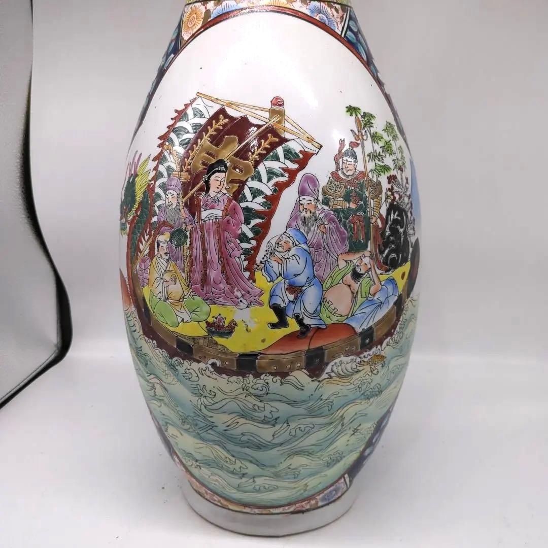 飾り壺　大壺　有田焼き　美人　武士　松　七福神金彩　色絵　古美術　骨董