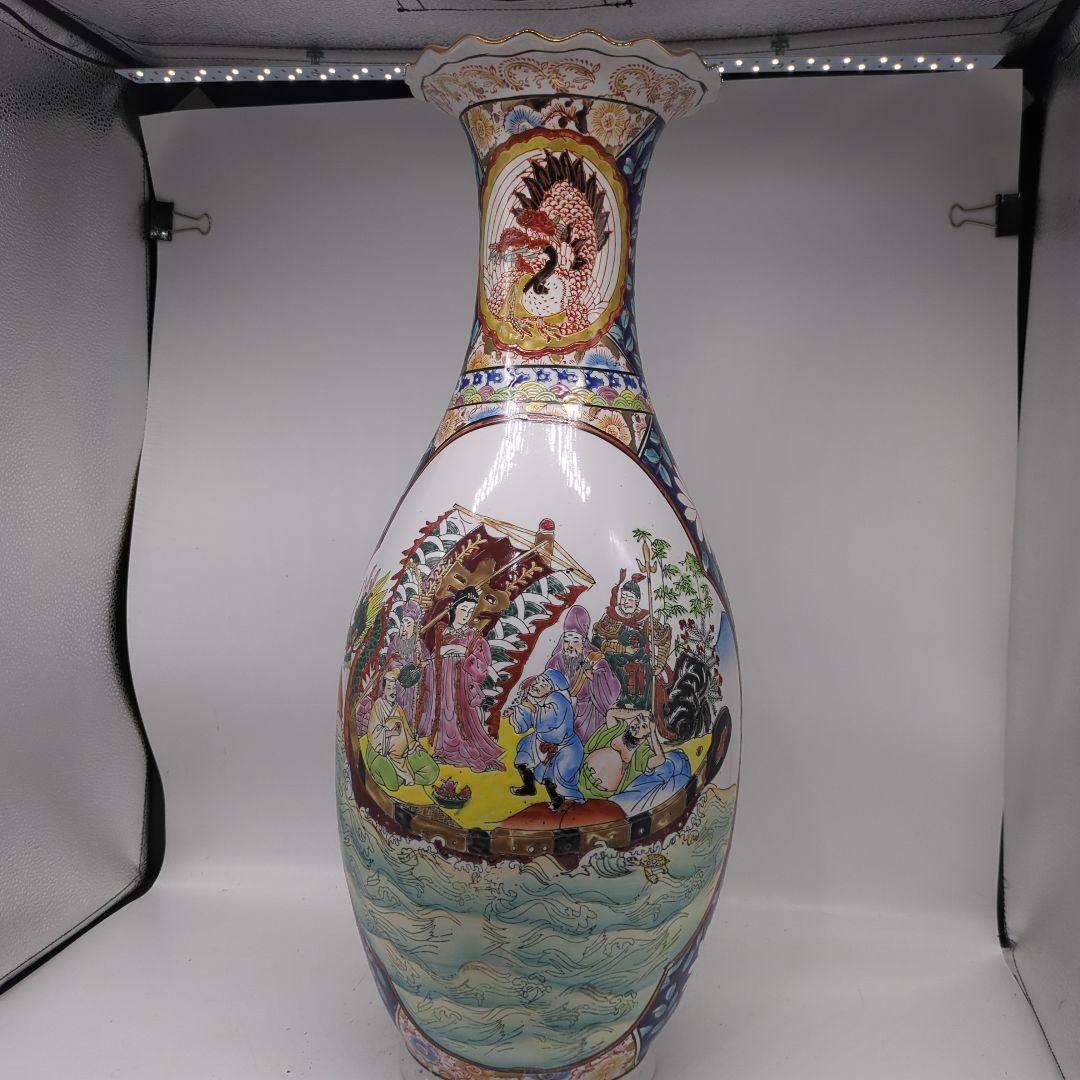 飾り壺　大壺　有田焼き　美人　武士　松　七福神金彩　色絵　古美術　骨董