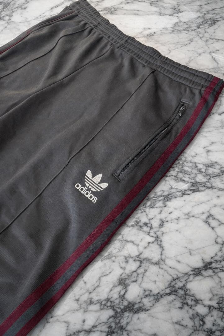 00s adidas トラックパンツ フレア L グレー×ボルドー Y2K