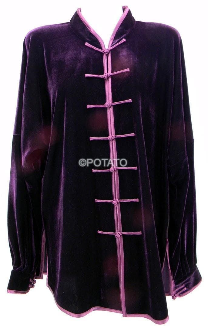 太極拳 ベロア調 太極服 上下 L サイズ 男女両用 葡萄紫【新品】