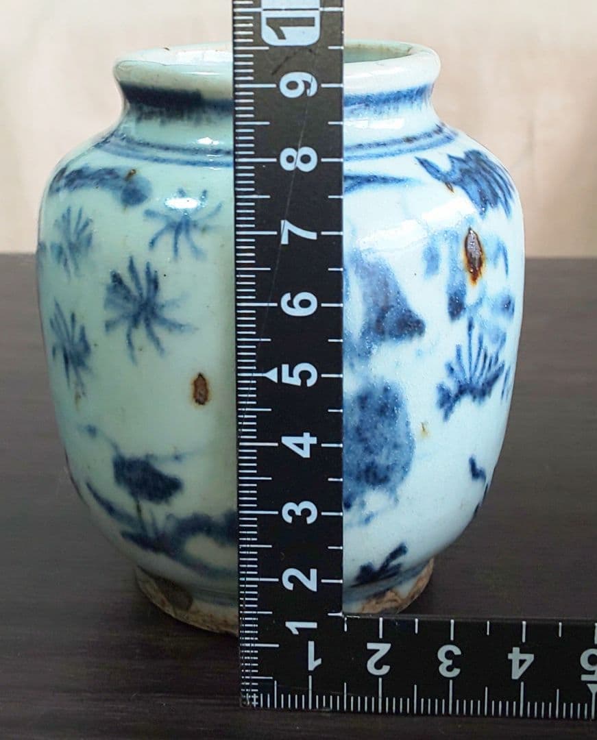 中国美術 白磁染付 明 清時代 人物花模様陶器の壺