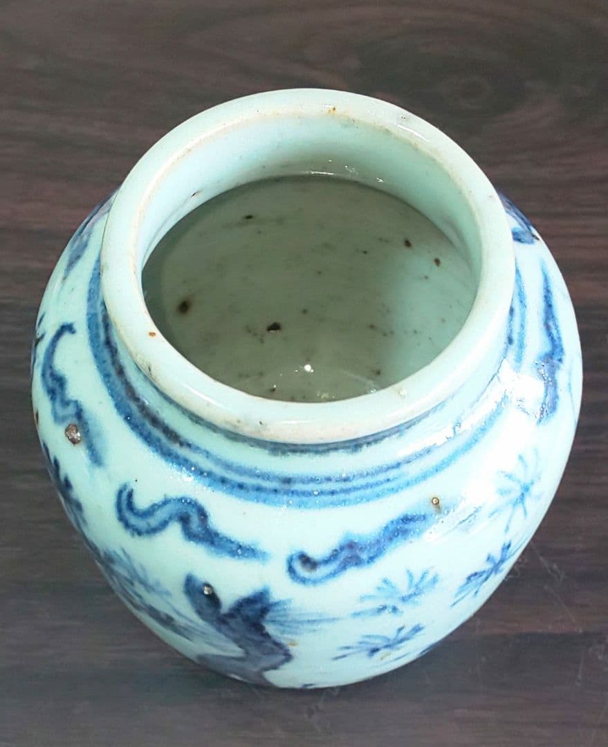 中国美術 白磁染付 明 清時代 人物花模様陶器の壺